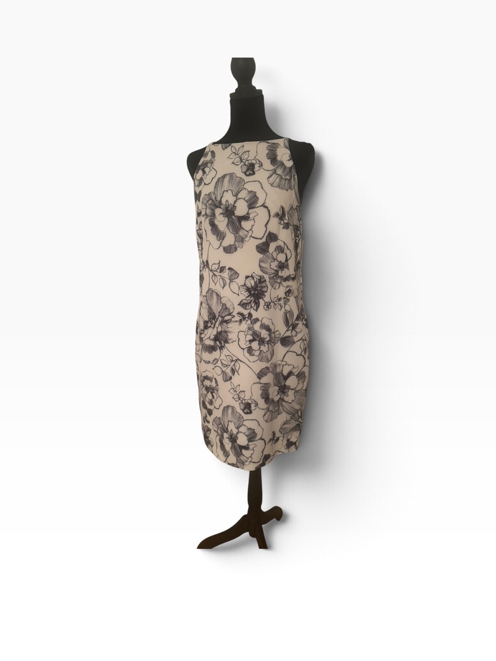 Dkny Beige Midi Dress with Black Floral Print